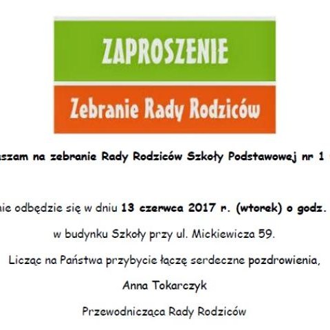 ZAPROSZENIE NA ZEBRANIE RADY RODZICÓW