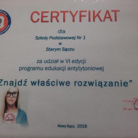 CERTYFIKAT PROFILAKTYKI ZDROWIA DLA „1”