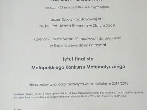 Mamy Finalistę Małopolskiego Konkursu Matematycznego