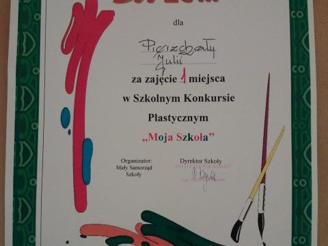I miejsce w konkursie plastycznym "Moja szkoła"