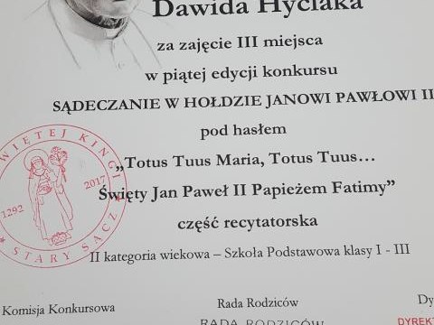 III miejsce dla ucznia 2d w gminnym konkursie